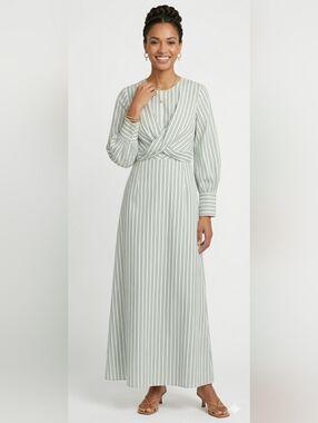 STAUD Summer Wedding Guest Dress Large Maxi Striped Cotton Cruise Weekend